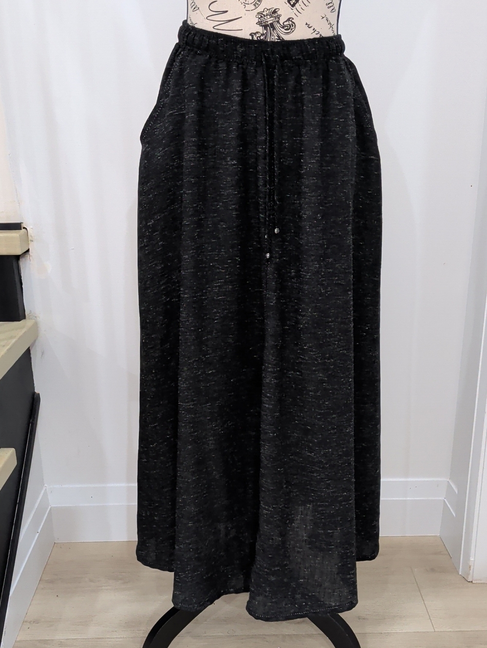 MAX STUDIO | Women's Black/White Textured Linen Blend Semi-Sheer Midi Sk…